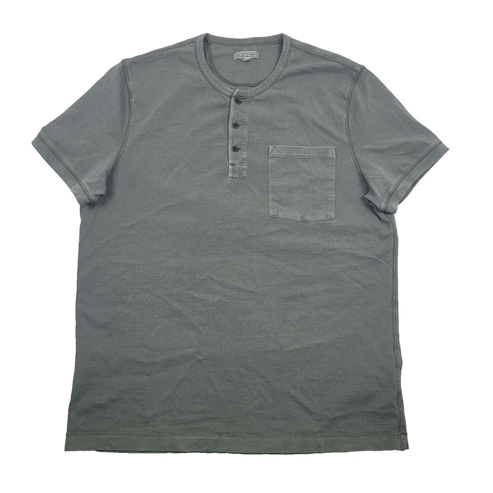 Wallace & Barnes Henley Shirt Men Large Green Waffle Knit Pocket Workwear